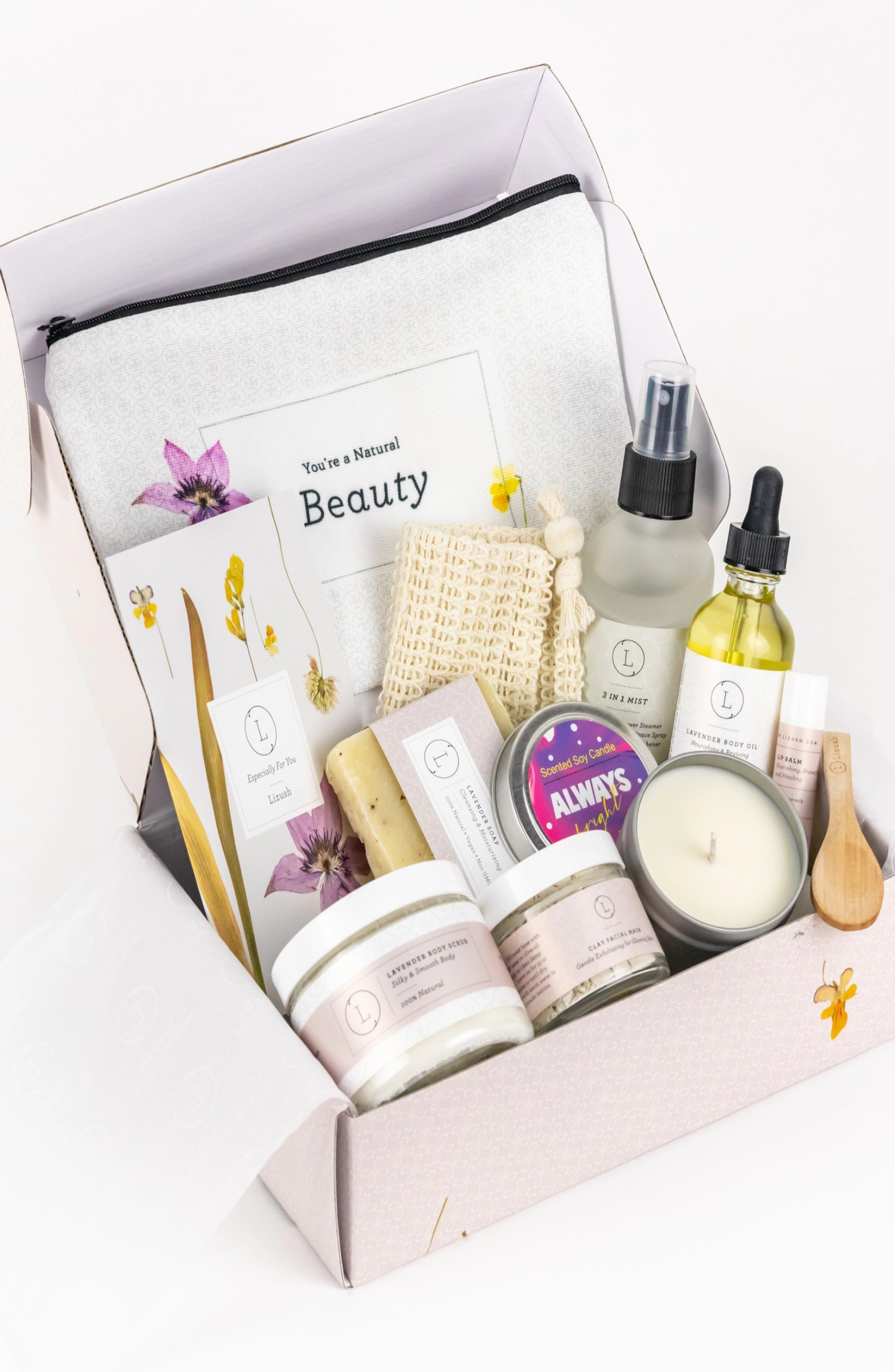 Lizush  Lavender Spa Gift Box - Natural Lavender Bath & Body Relaxing Gift Set for Women