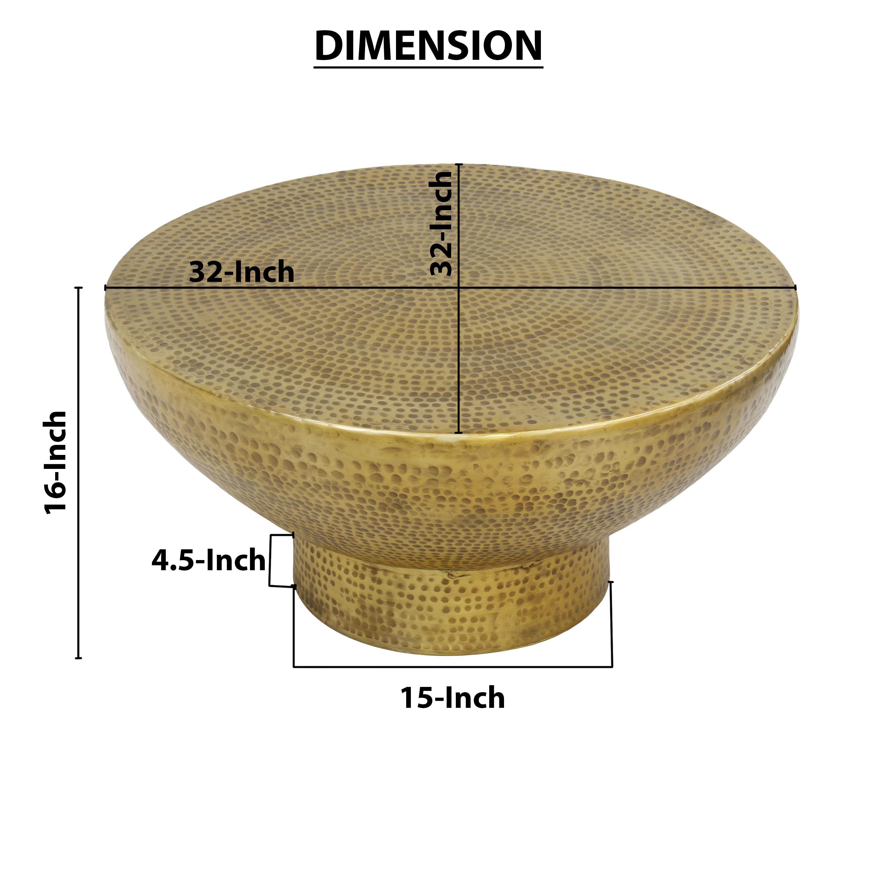 The Urban Port Orion Coffee Table | 32 Inch Round Martini Glass Shape | Hammered Antique Brass Finish