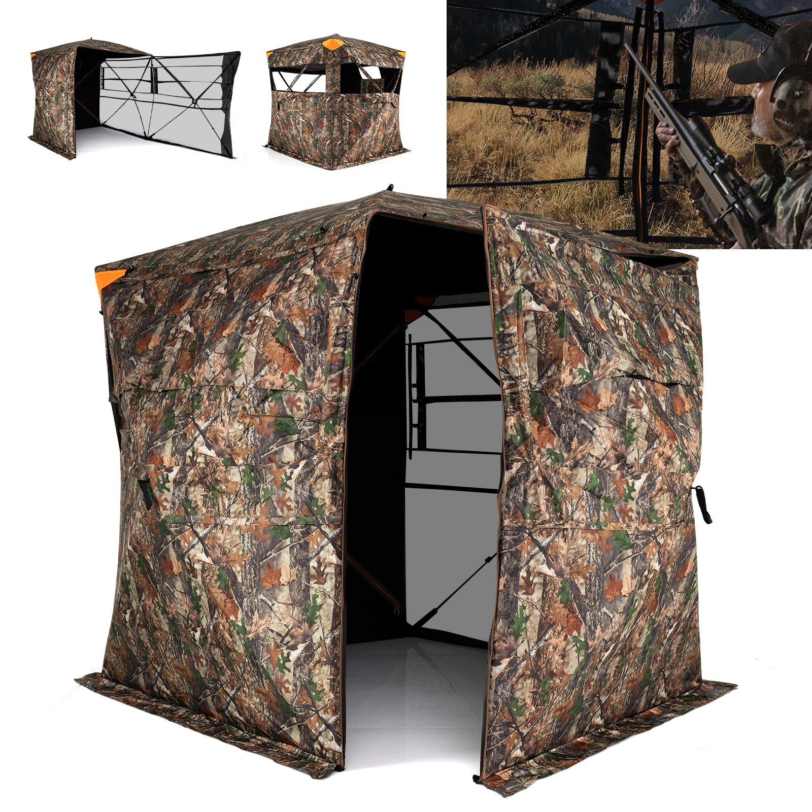 LJG 3-4 Person Hunting Blind 270° See-Through Pop-up Ground Blind with Full-Open Swing Door