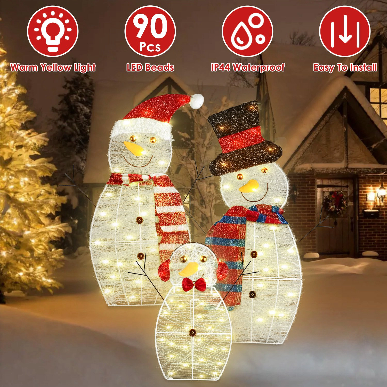 GBruno LED Lighted 3-Piece Snowman Family Yard Decor