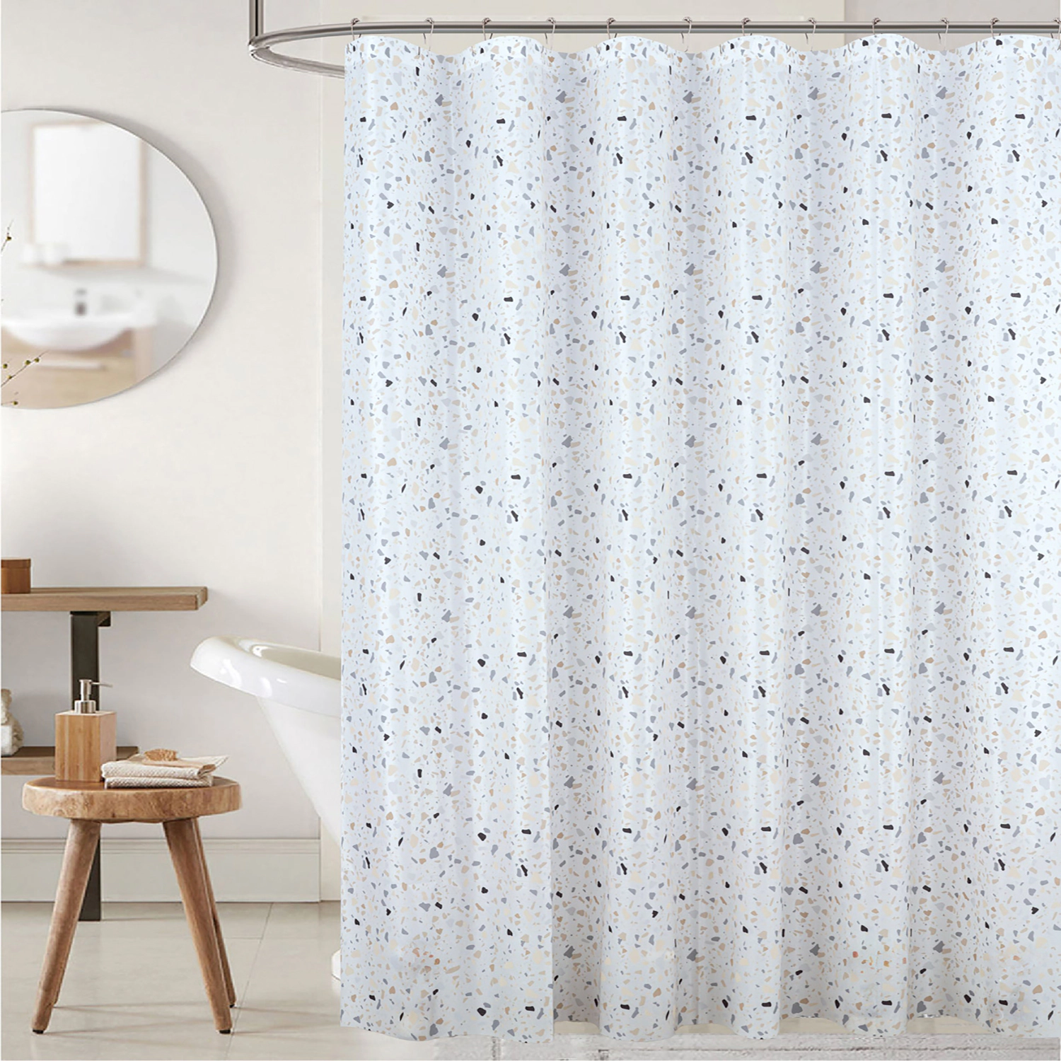 RT Designers Collection 90GSM Peva Glit Printed Terrazzo Shower Curtain 70" x 72" Tan