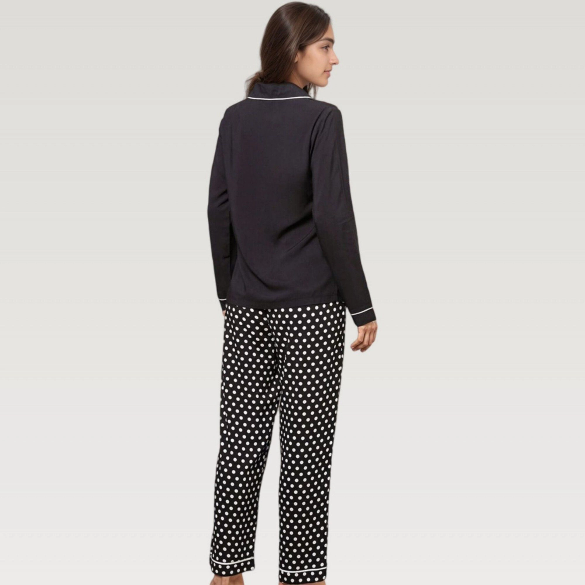 Anna-Kaci Women's Polka Dot Pajama Set with Long Sleeve Button Top and Elastic Waist Pants