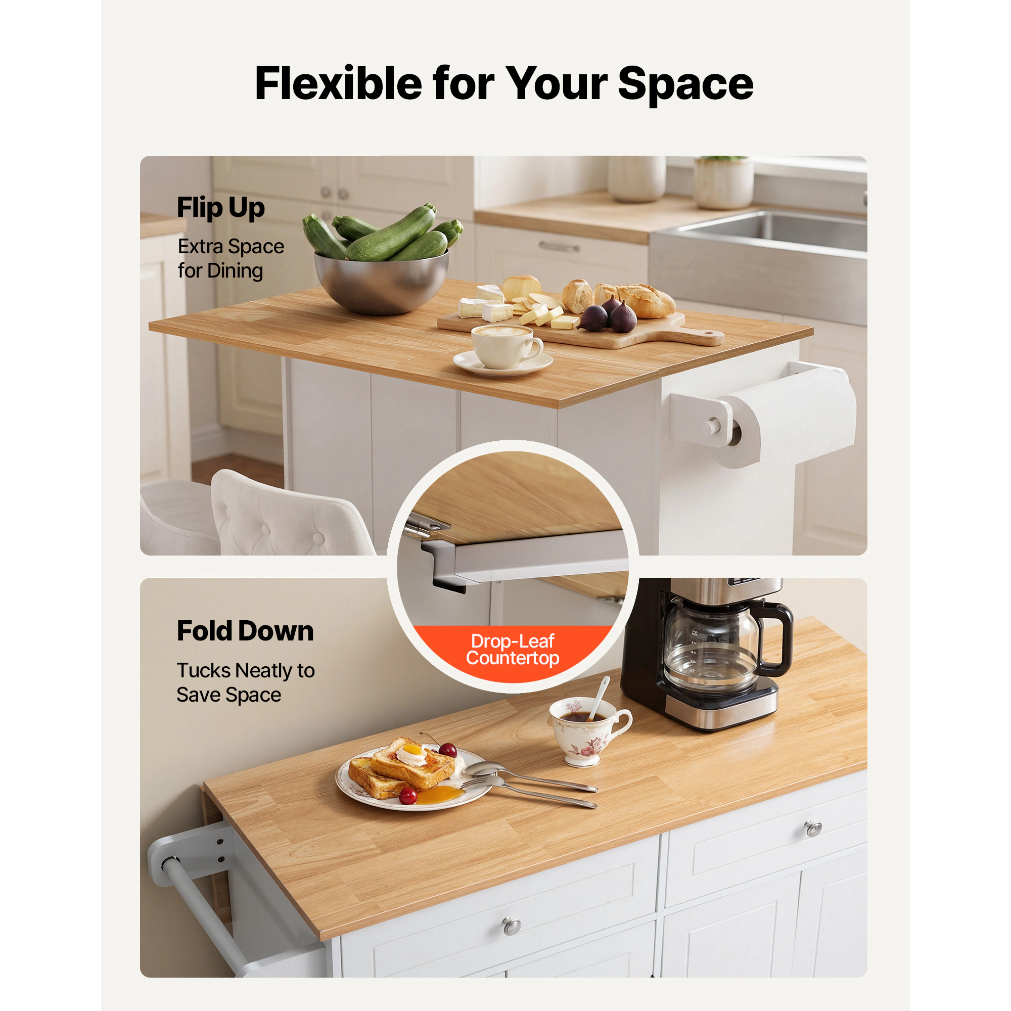 HONGGE Kitchen Island Cart with Storage Mobile Rolling on Swivel Wheels 2 Drawers Cabinet