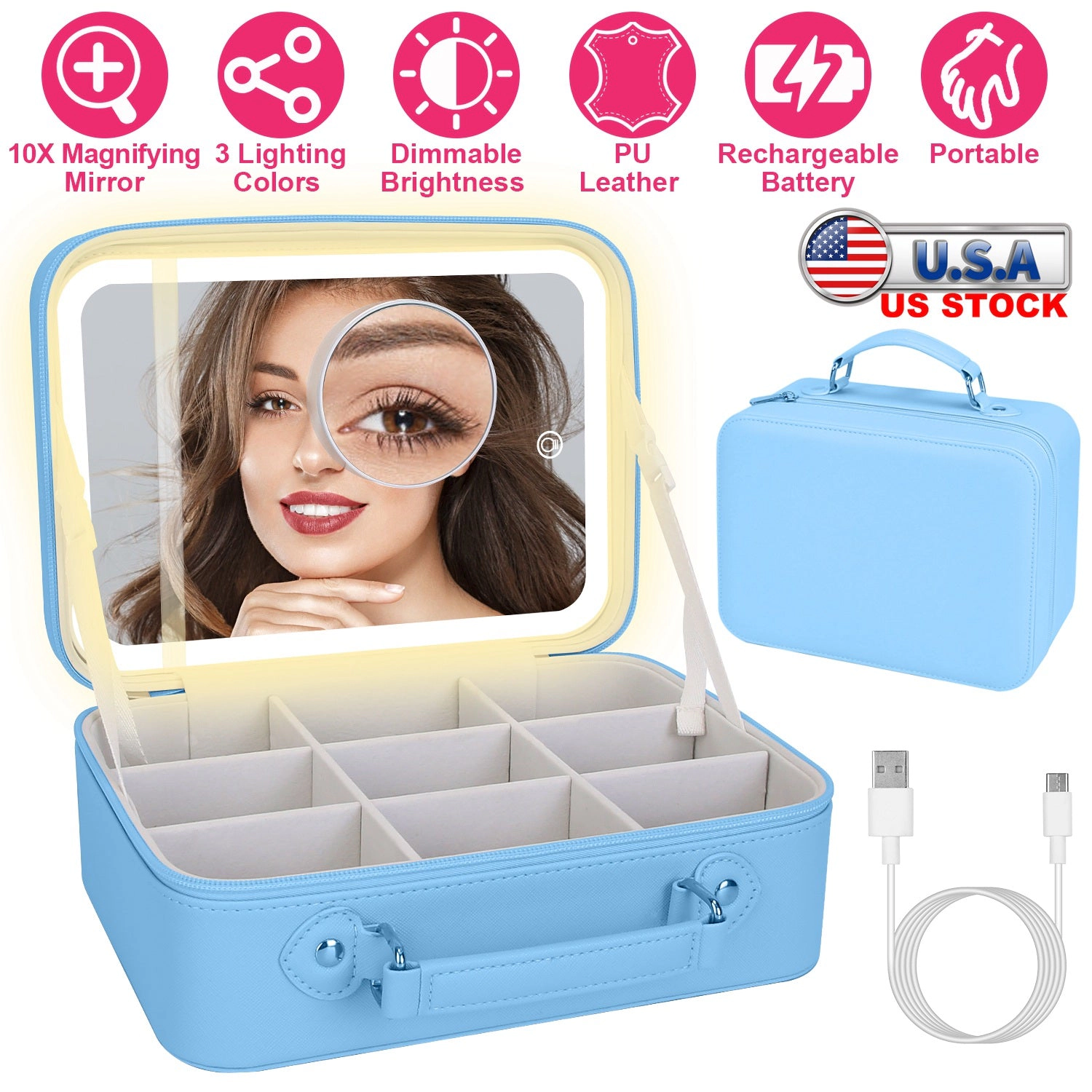 GBruno LED Lighted Travel Makeup Bag With Mirror