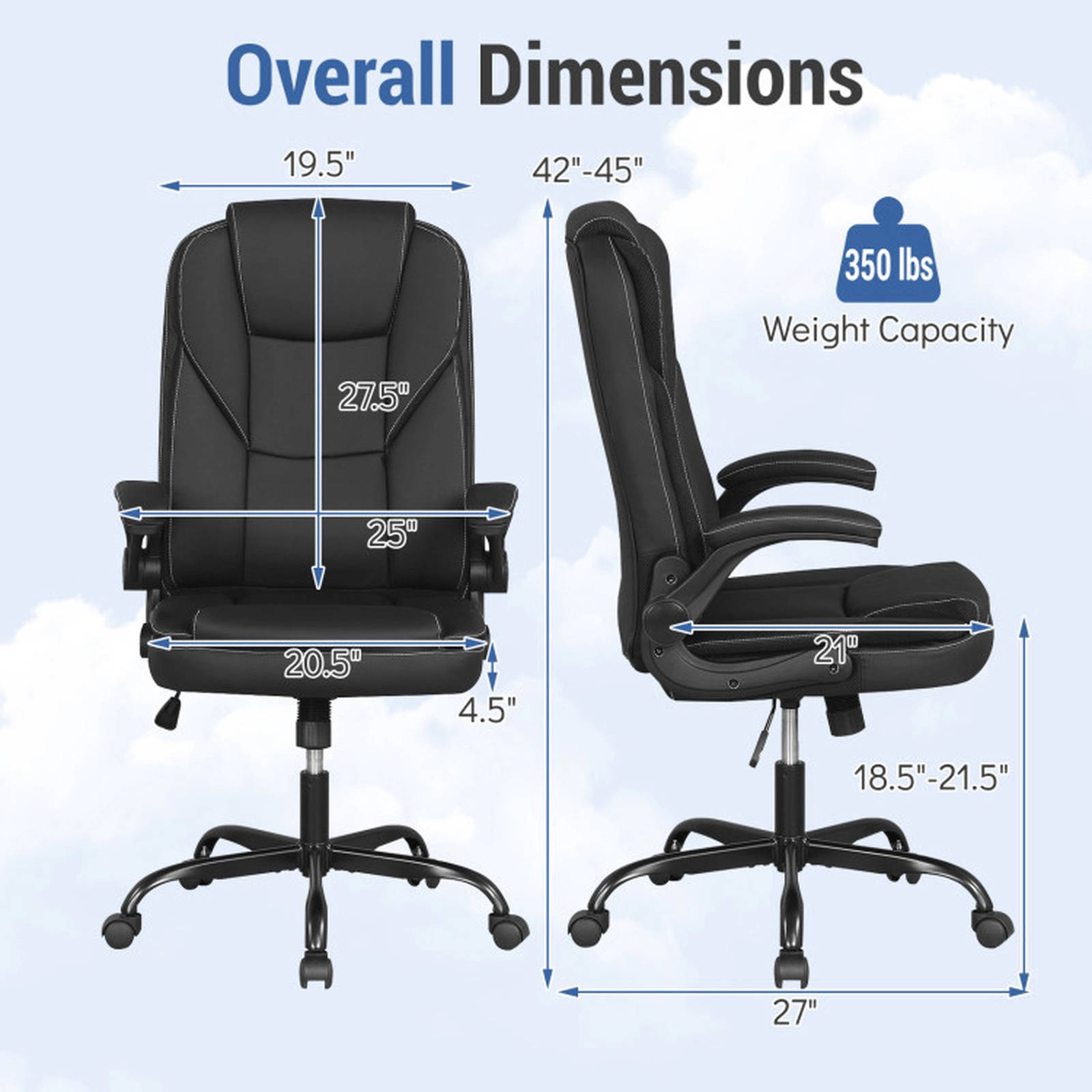 SUGIFT Ergonomic Leather Office Chair with Rocking Function and Flip-Up Armrests 300-lb Capacity Black