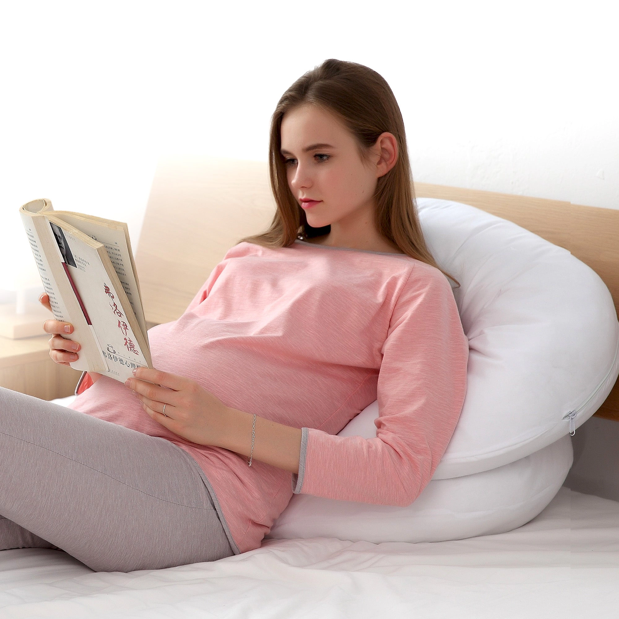 Cheer Collection J-Shaped Kapok Pregnancy Body Pillow, 52 x 28 Inches