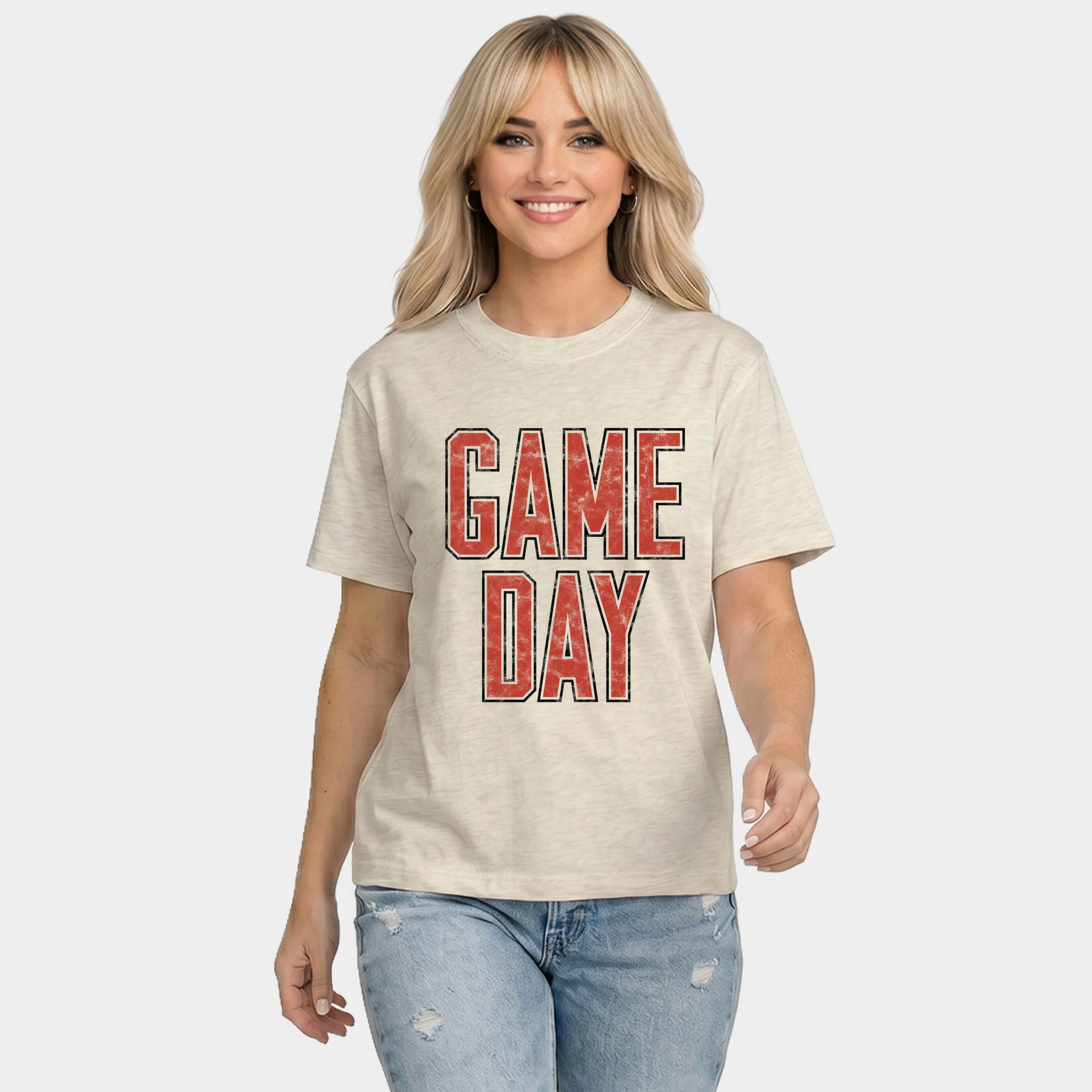 Simply Sage Market - Women's Relaxed Boxy Tee Game Day Outlined Distressed