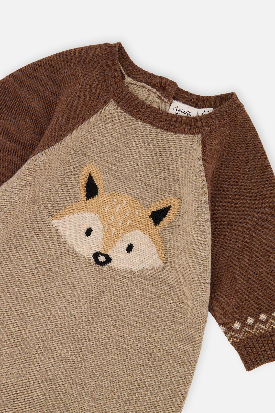 Deux par Deux Boys Knitted Fox Intarsia Fair Isle Romper