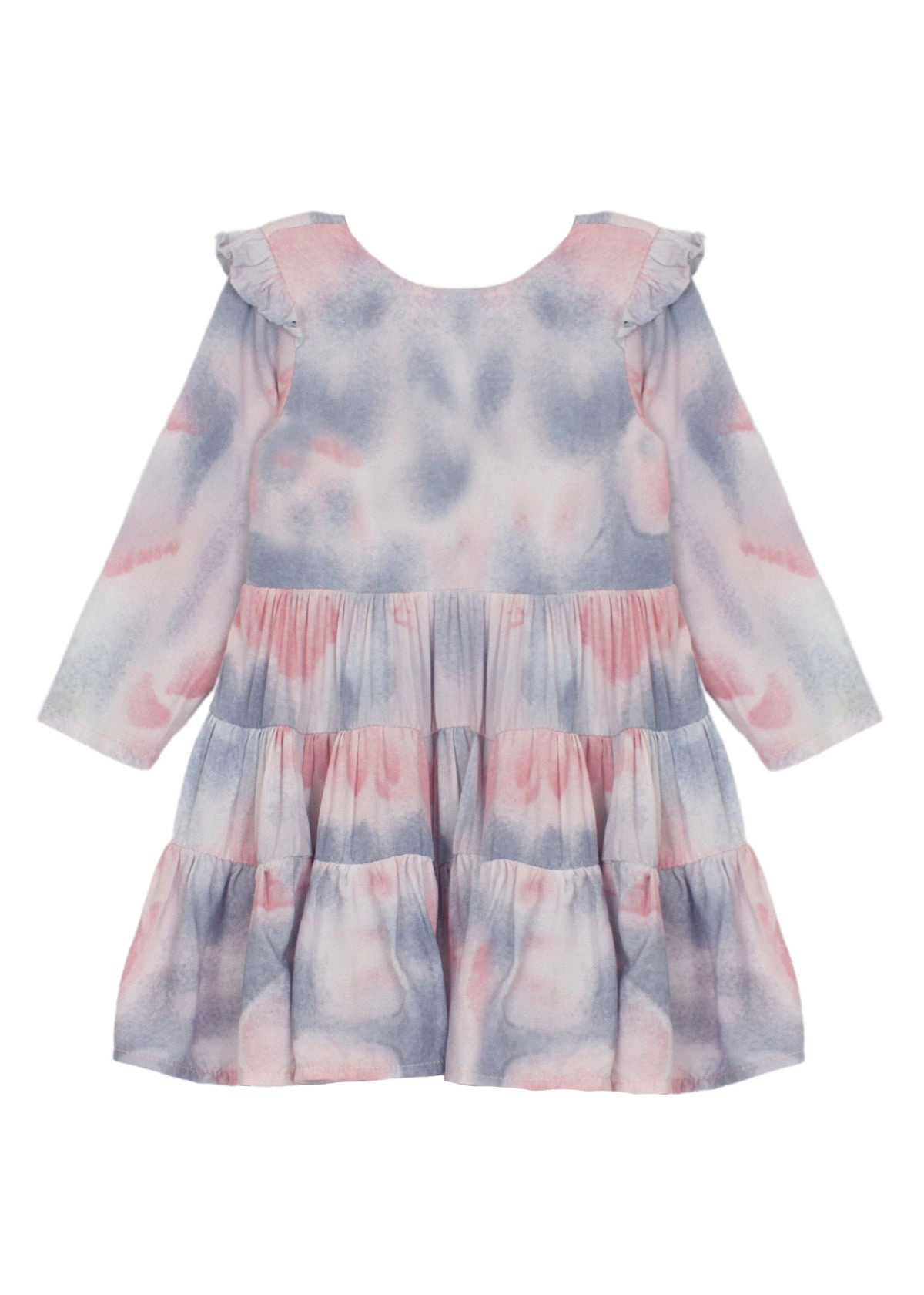 Mabel and Honey Girls Rayon Long-Sleeve Tiered Dress - Watercolor Tie-Dye