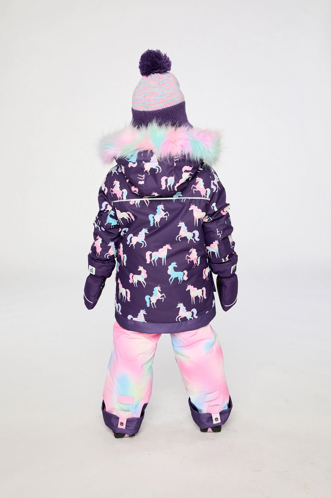 Deux par Girls Unicorn Print Two Piece Play Snowsuit with Hooded Jacket and Snow Pants