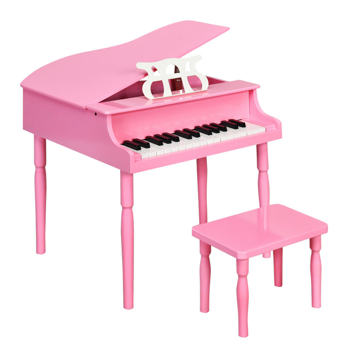 SUGIFT Pink 30-Key Wood Kids Grand Piano with Bench Music Rack Straight Legs and Skin-Safe Smooth Surface