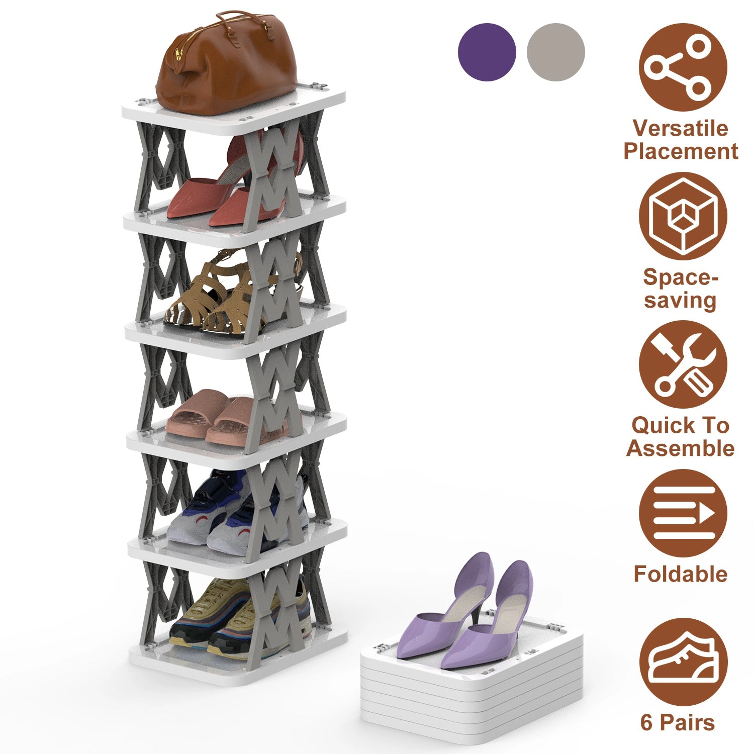 GBruno 6-Tier Foldable Vertical Shoe Rack