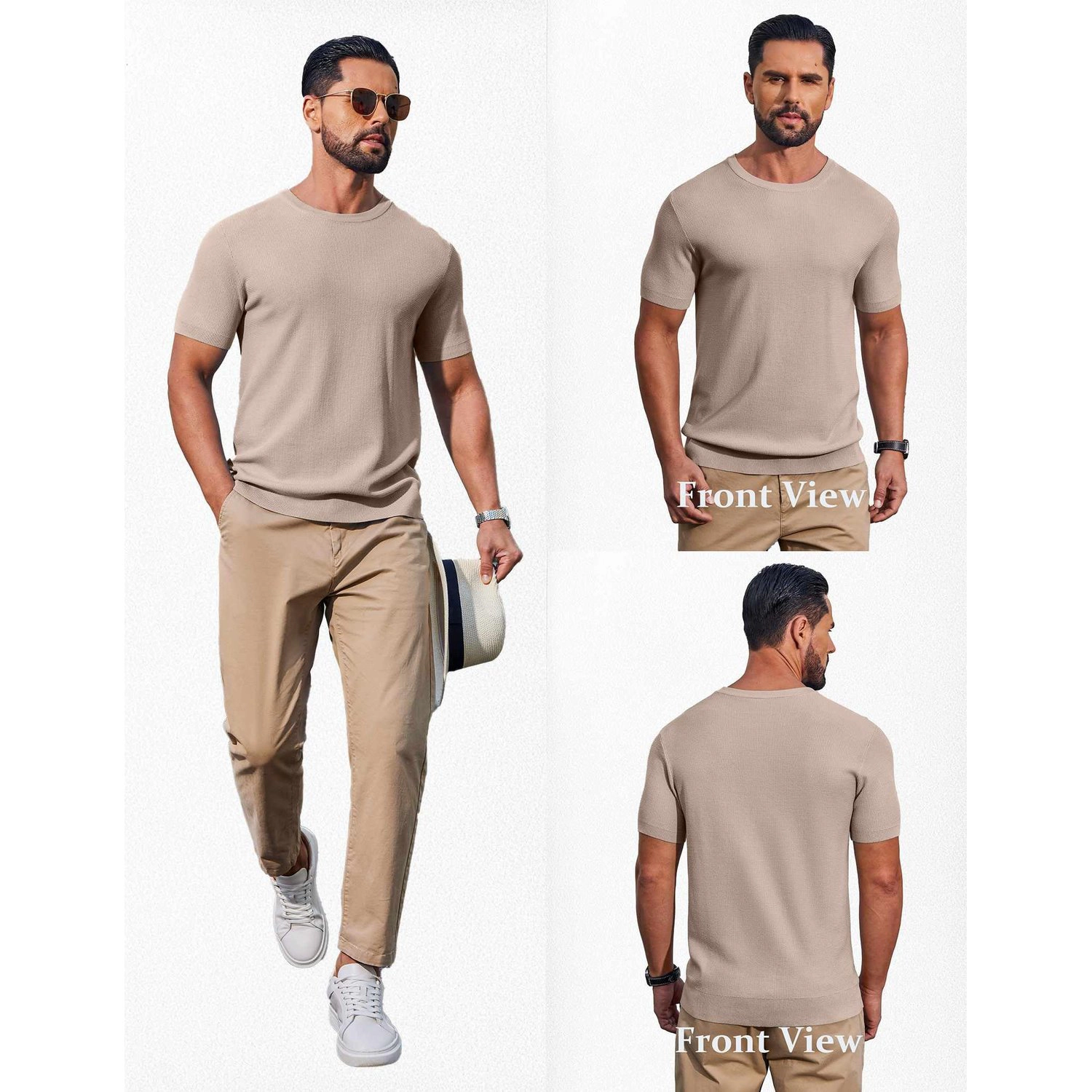 COOFANDY Mens Short Sleeve Polo Shirts  Lapel Collar Two Button Casual Tops