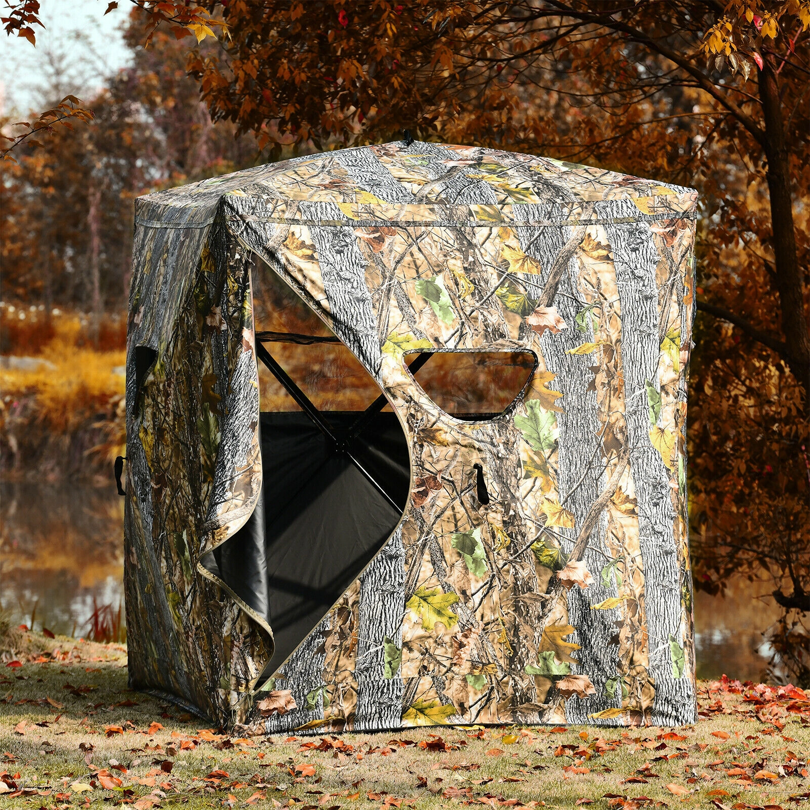 SUGIFT Camouflage 74-in Tall Surround View Pop-Up Ground Blind with Slide Mesh Windows and Carry Bag