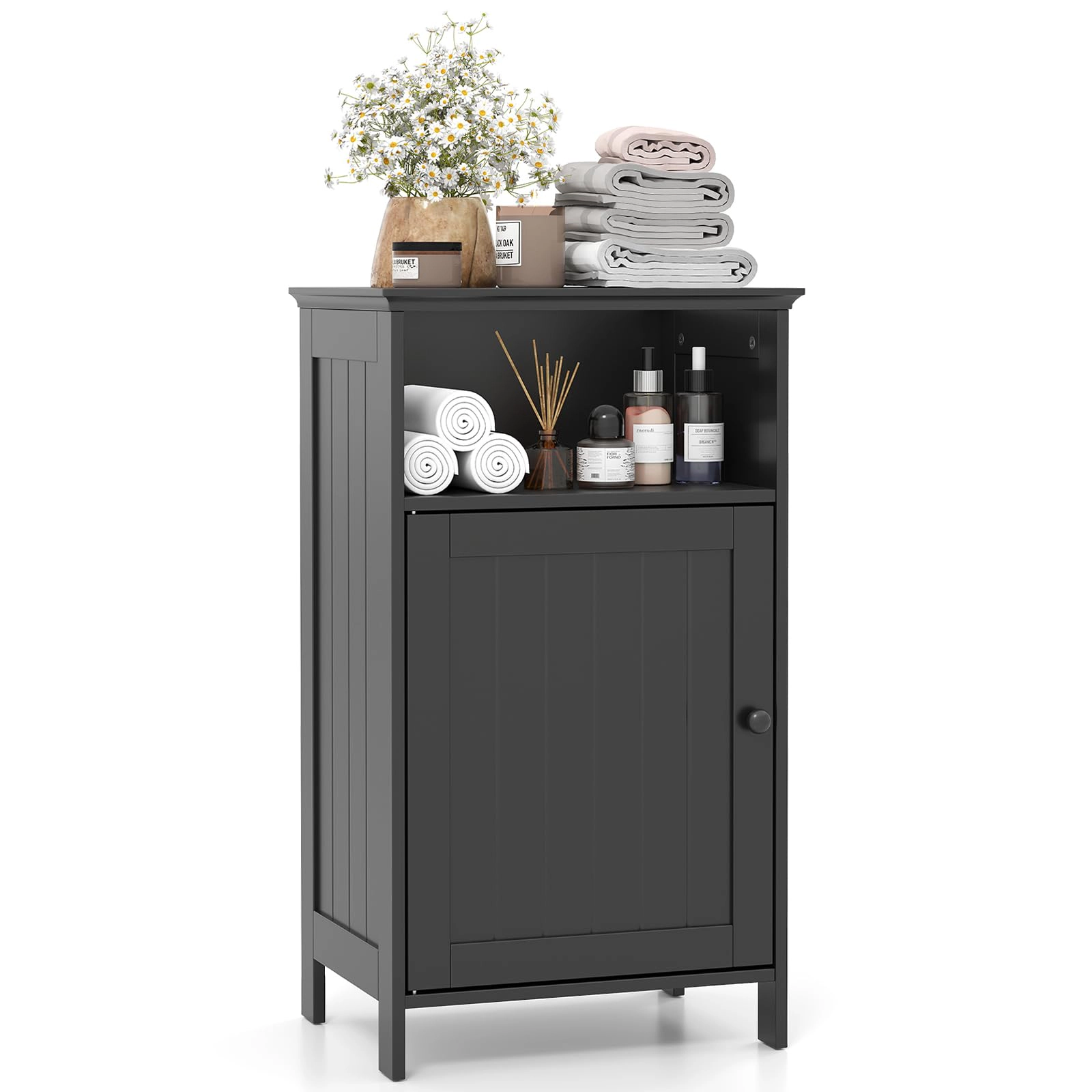 Glintex Bathroom Floor Cabinet with Open Cube and Adjustable Interior Shelf