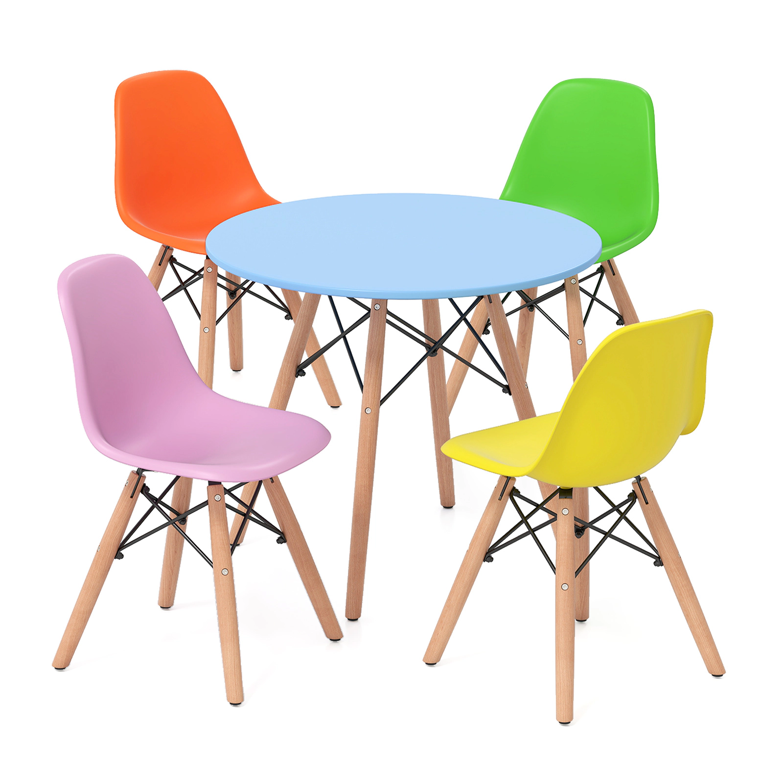 SUGIFT 5-Piece Colorful Kids Table and 4 Armless Chairs Set 110-lb Capacity Ages 3-12 Blue Green Pink Yellow Orange