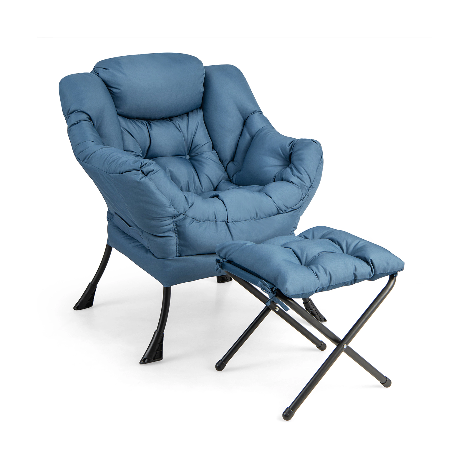 SUGIFT Modern Accent Sofa Chair with Folding Footrest & Side Pocket 330-lb Chair Capacity 110-lb Footrest Capacity Navy