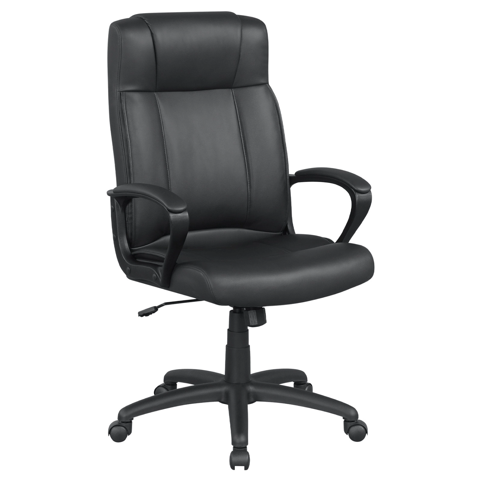 SUGIFT Black Faux Leather Mid-Back Office Chair with Rocking Backrest and Armrests