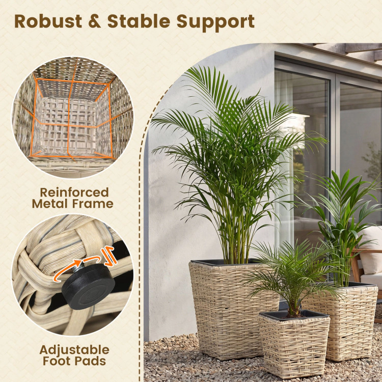 Hivvago 3-Piece Rattan Planter Box Kit with Removable Plastic Liners