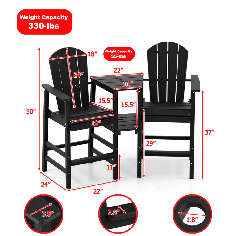 Hivvago All-Weather Two-Seat Adirondack Chair with Central Connecting Tray