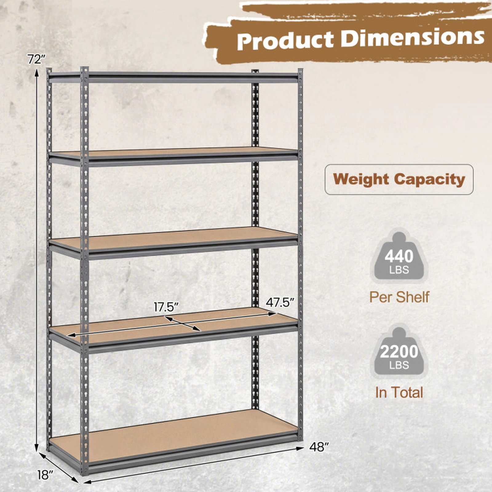 SUGIFT 5-Tier Metal Garage Shelving Unit 440-lb Per Shelf 2200-lb Total Capacity Utility Storage Rack Set of 2 Gray