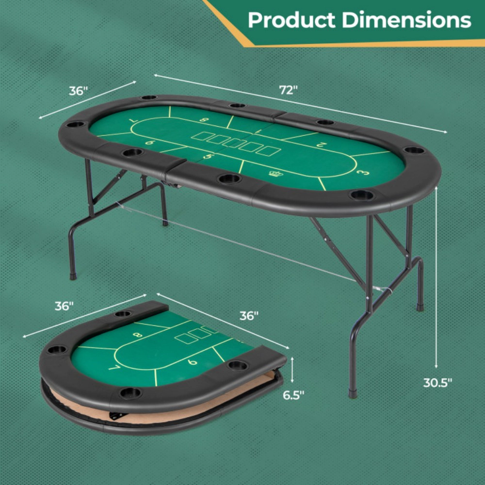 SUGIFT 72-in x 36-in 220-lb Capacity 8-Player Folding Poker Table with Padded Armrests and Cup Holders