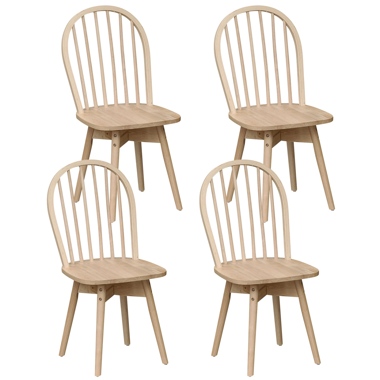 SUGIFT Swivel Windsor Dining Chairs 330-lb Capacity Natural/Walnut Set of 4