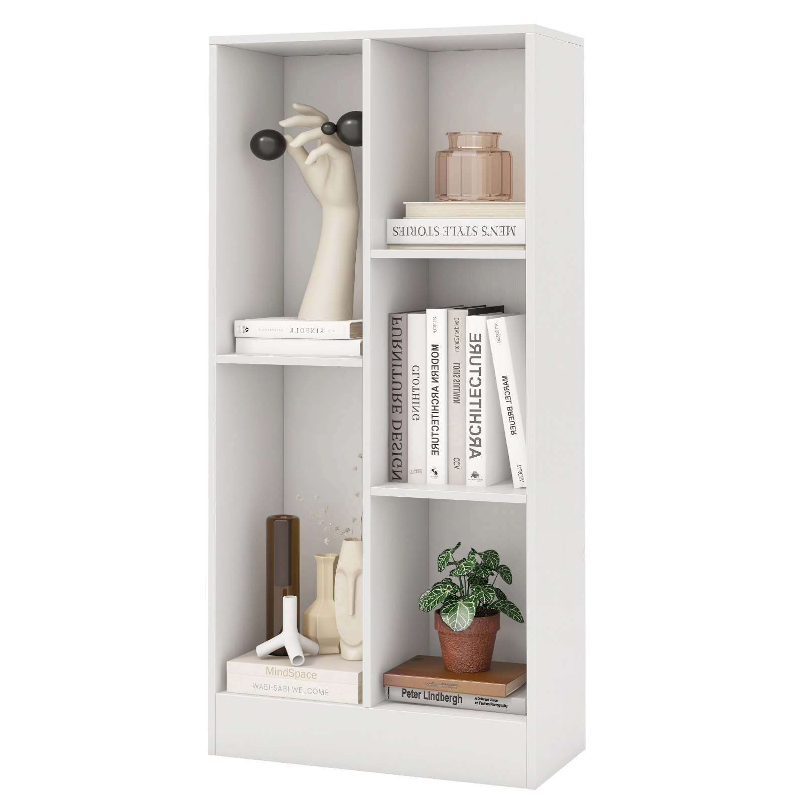 SUGIFT 5-Cube 200-lb Capacity White 41-in Floor Cube Storage Organizer Bookshelf with 2 Anti-Tipping Kits
