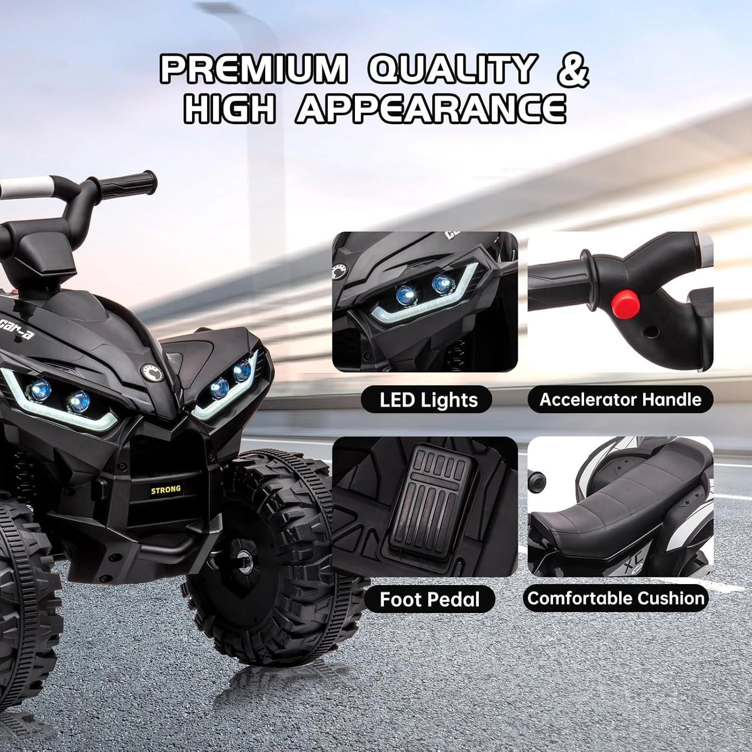 12V Kids Electric ATV Quad, 4-Wheel Ride On Car w/Parent Remote, Dual Drive, High/Low Speeds & Music