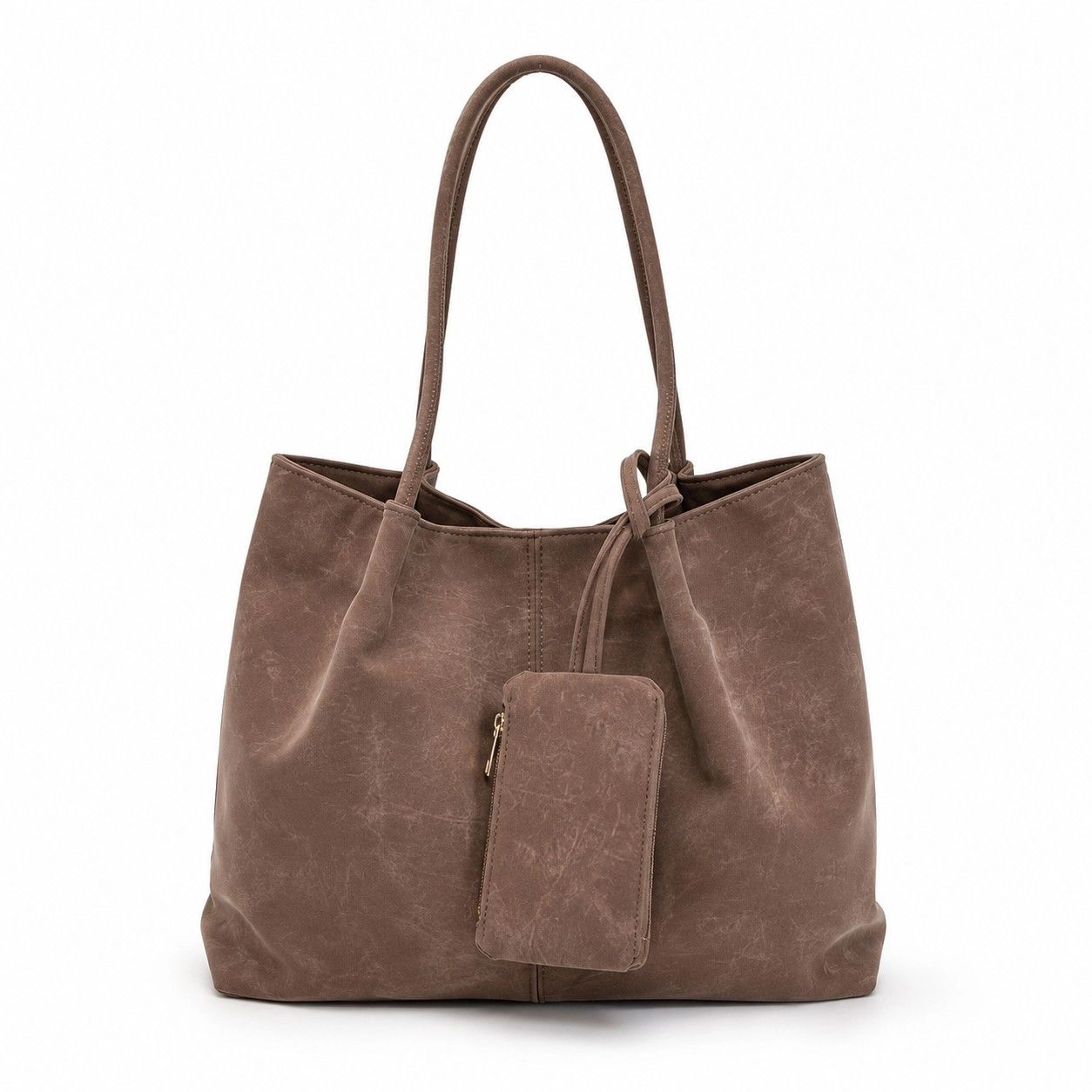Alilang Women's Soft PU Leather Tote Bag with Removable Pouch and Shoulder Handles, Khaki