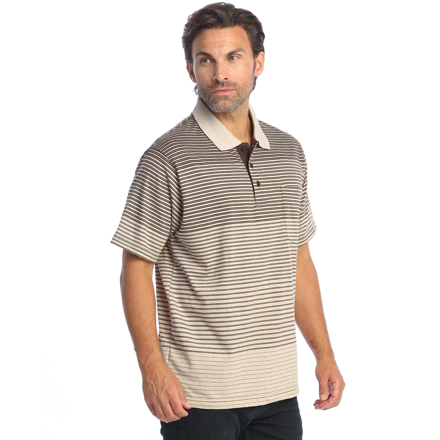 Gioberti Men's Pin Stripe Short Sleeve Polo w/ Chest Pocket