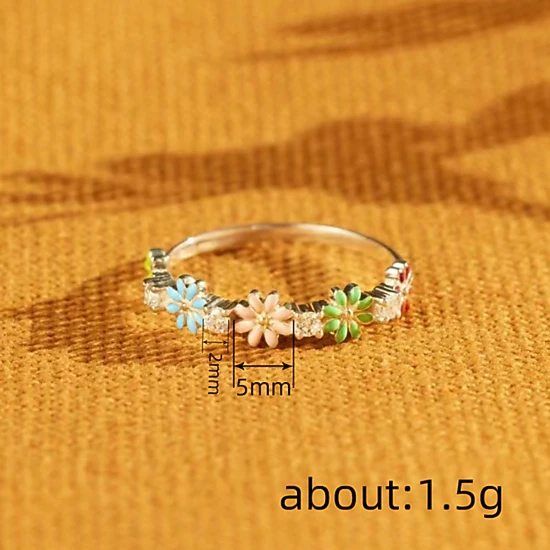 Small Multicolor Floral Daisy Ring for Women Elegant Sunflower Enamel Ring