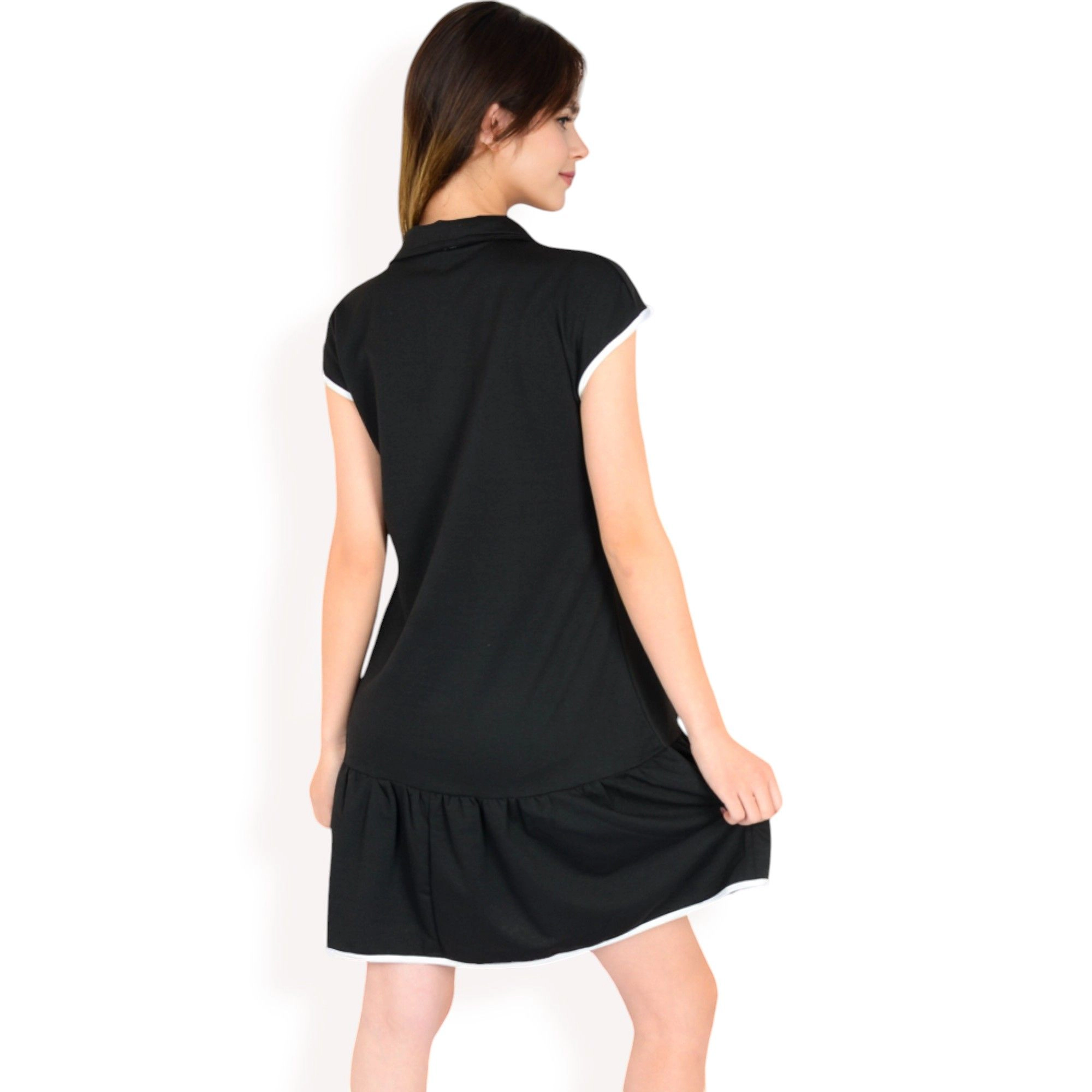Anna-Kaci Women's Zip Up Collared Ruffle Hem Dress