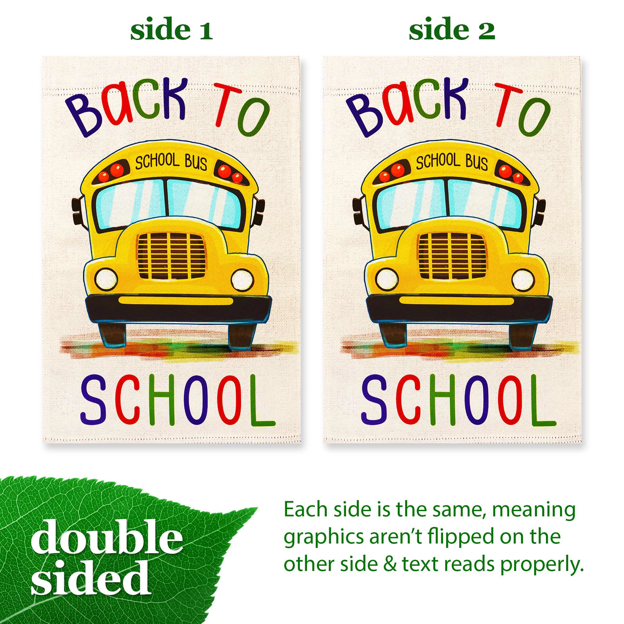 G128 Back to School Bus Double-Sided Garden Flag 12x18 in