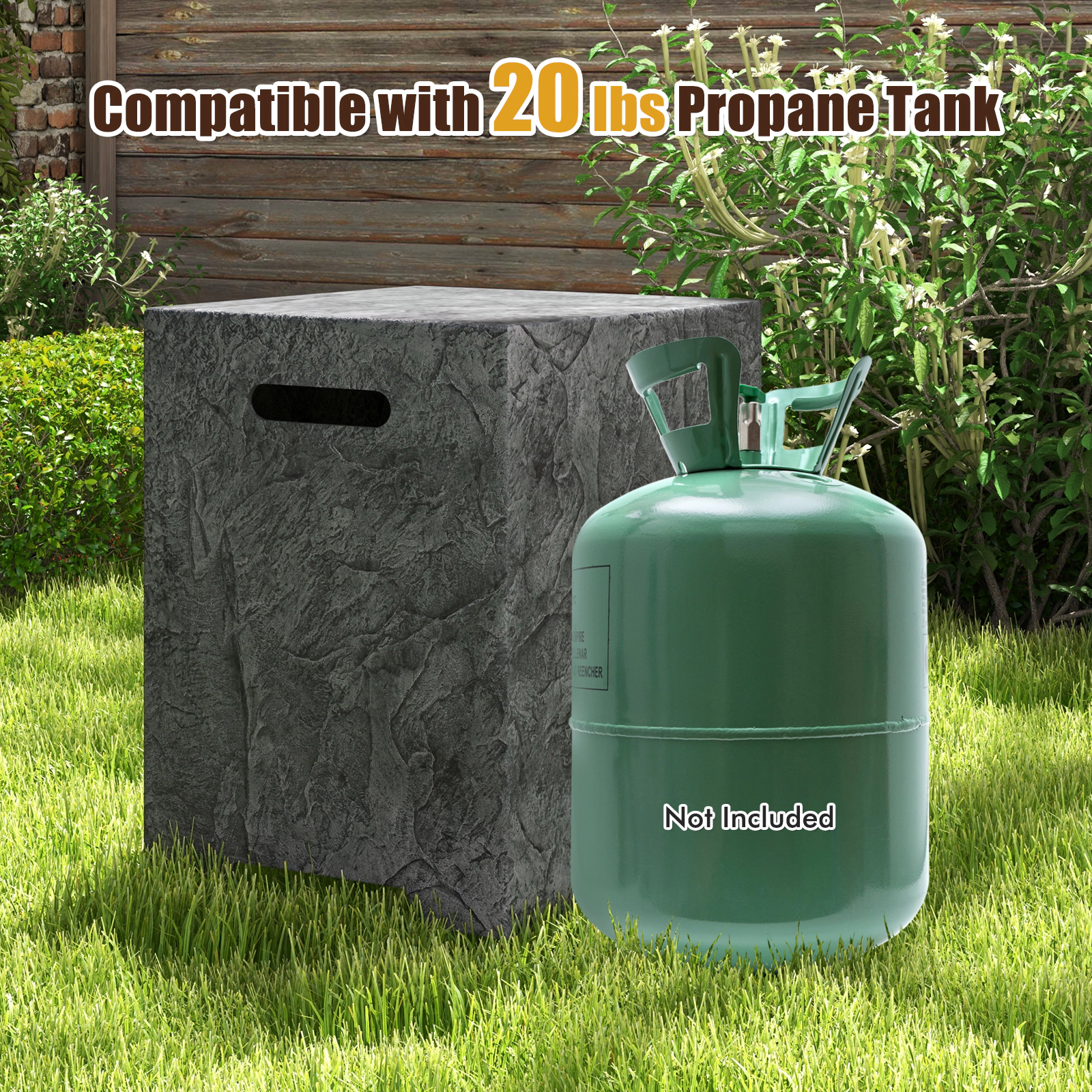 SUGIFT Propane Tank Cover Side Table for 20-lb Gas Cylinder Outdoor Fire Pit Gray