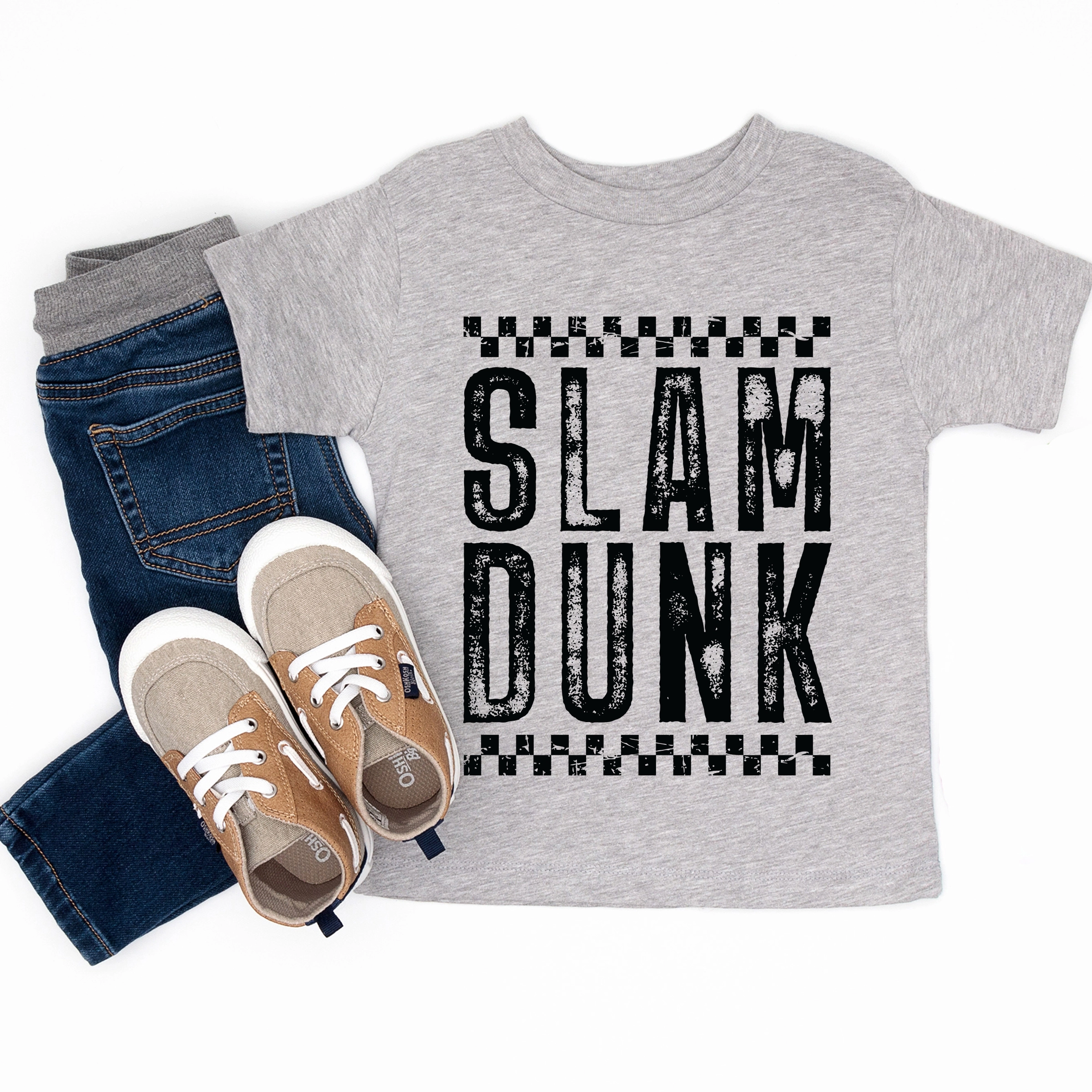 The Juniper Shop - Slam Dunk Checkered Distressed Toddler Short Sleeve Graphic T-Shirt