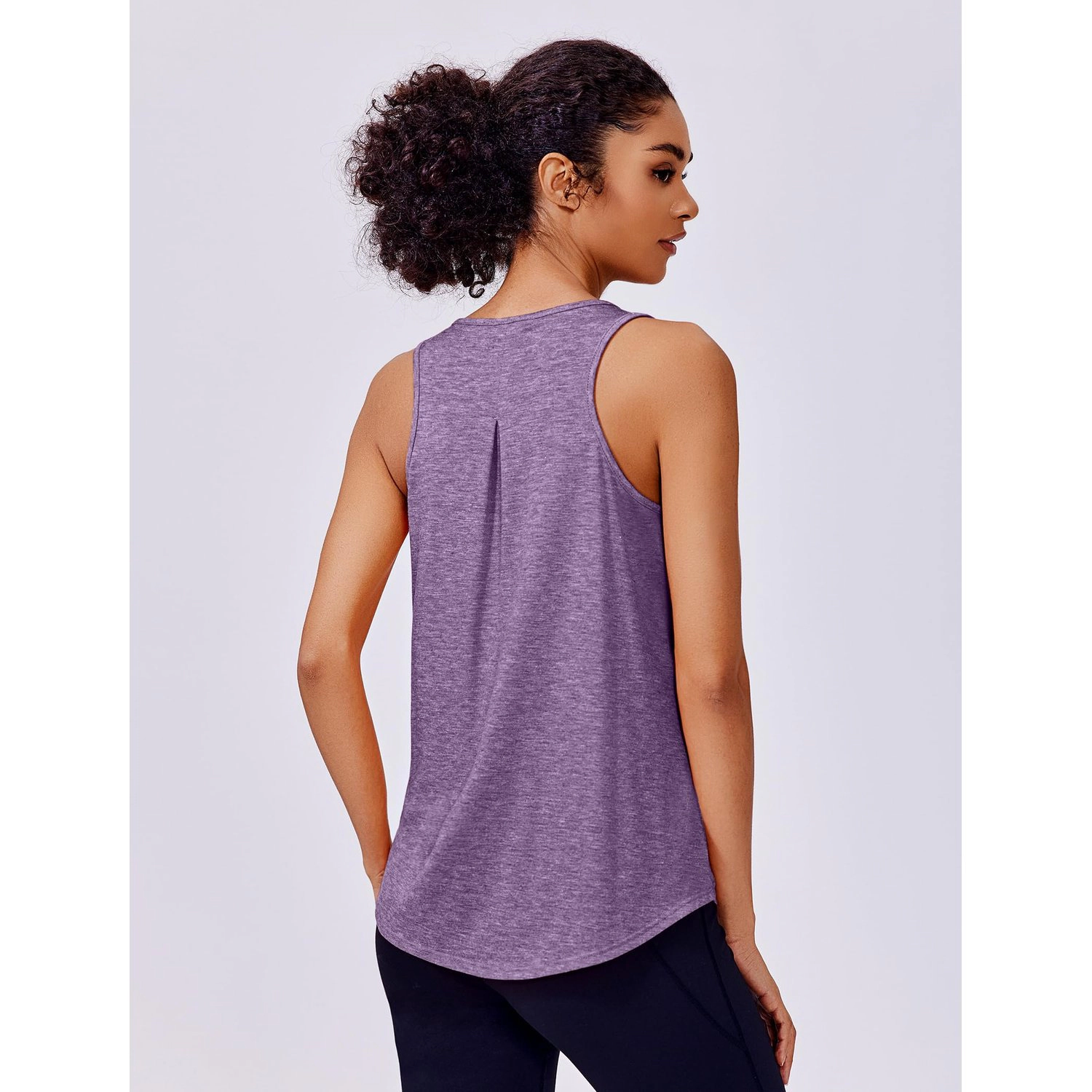 Pinspark Womens Solid Sleeveless Tank Tops Racerback Pleated Back Loose Casual Tunics