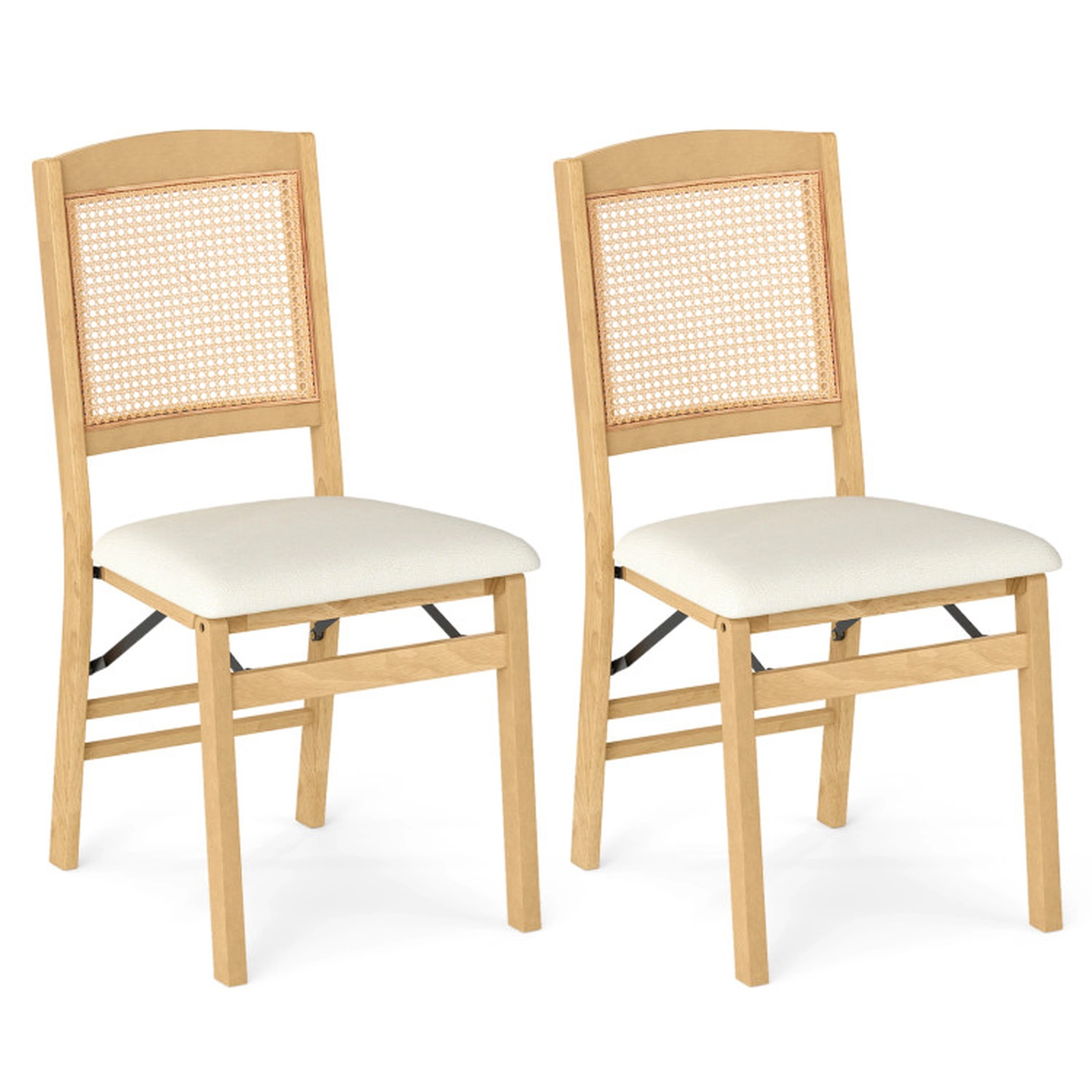 SUGIFT Folding Rubber Wood Dining Chairs Set of 2 with Linen Padded Seat 400-lb Capacity 35-in Tall Natural Beige