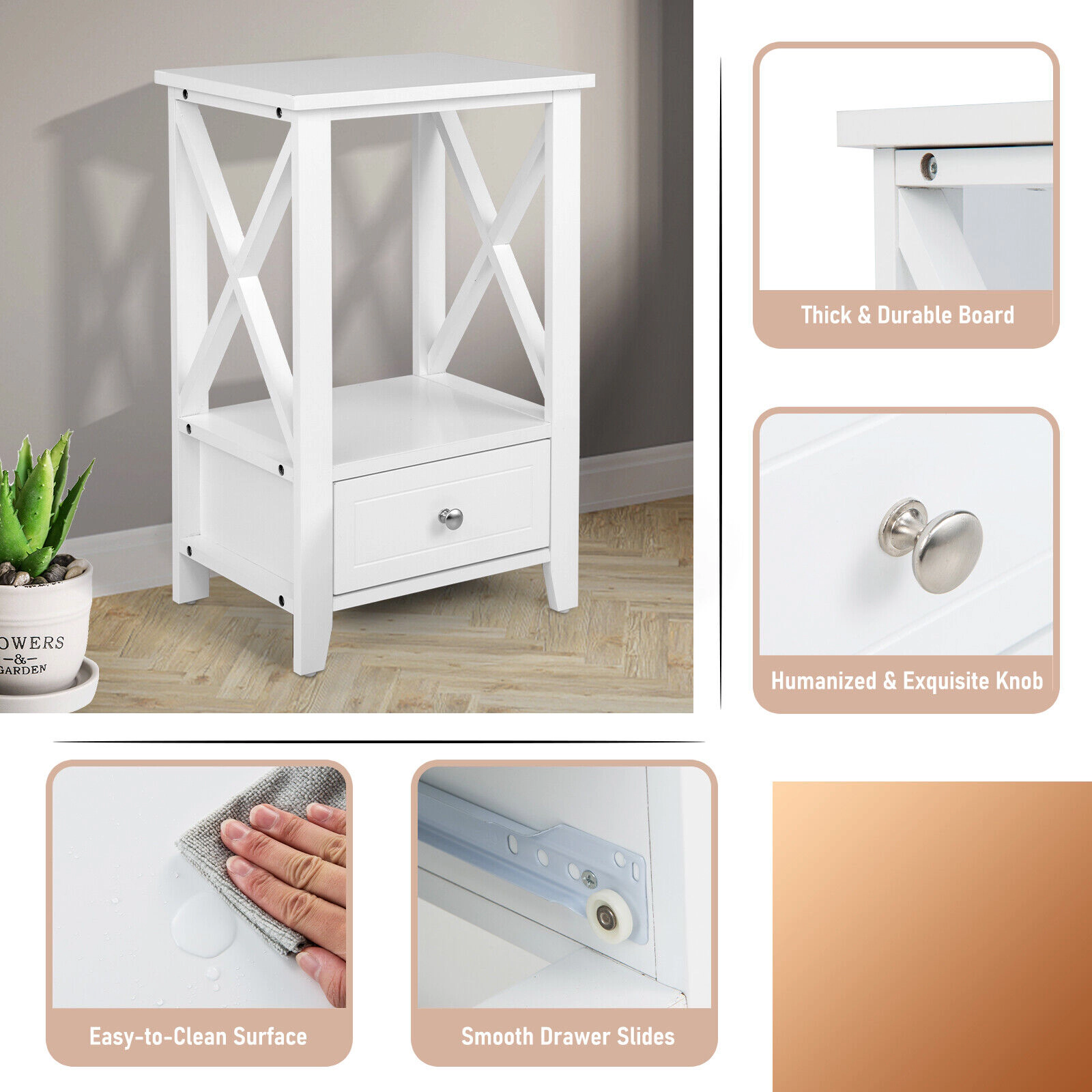 Hivvago 2-Tier Multifunctional Nightstand with Storage Drawer