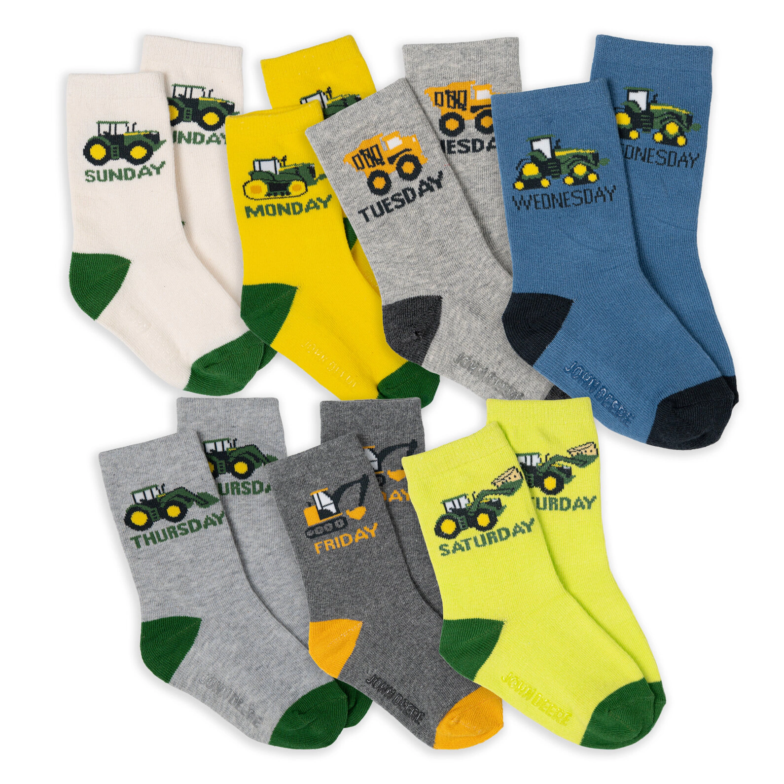 John Deere Boys' Non-Slip Grip 7-Pack Crew Socks