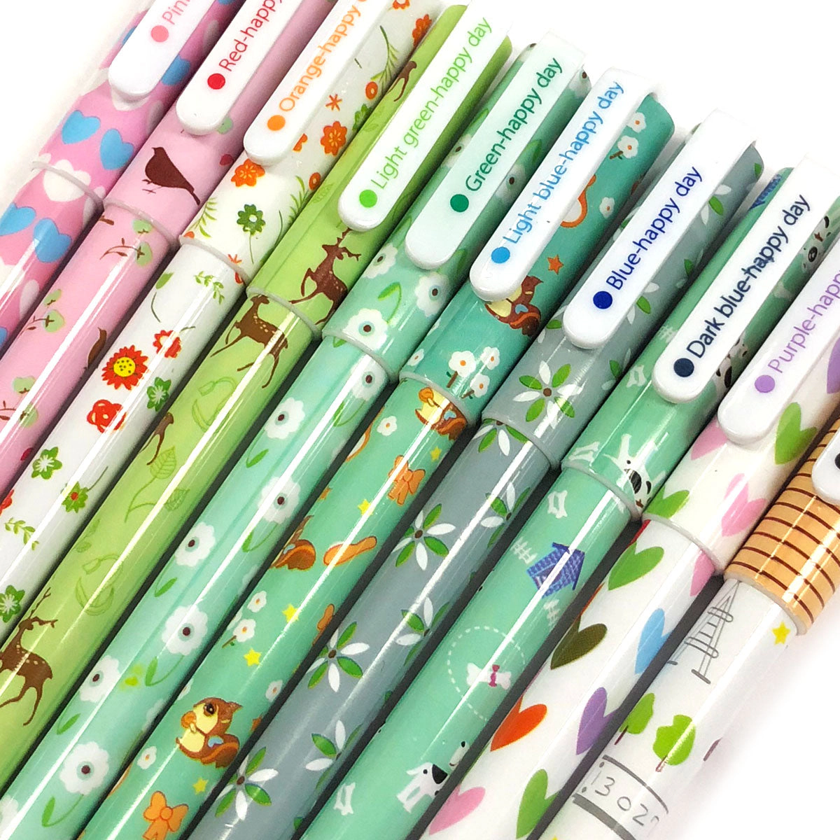 Wrapables Cute Novelty Gel Ink Pens, 0.5mm Fine Point, Animals and Hearts Multicolor Ink, Set of 10
