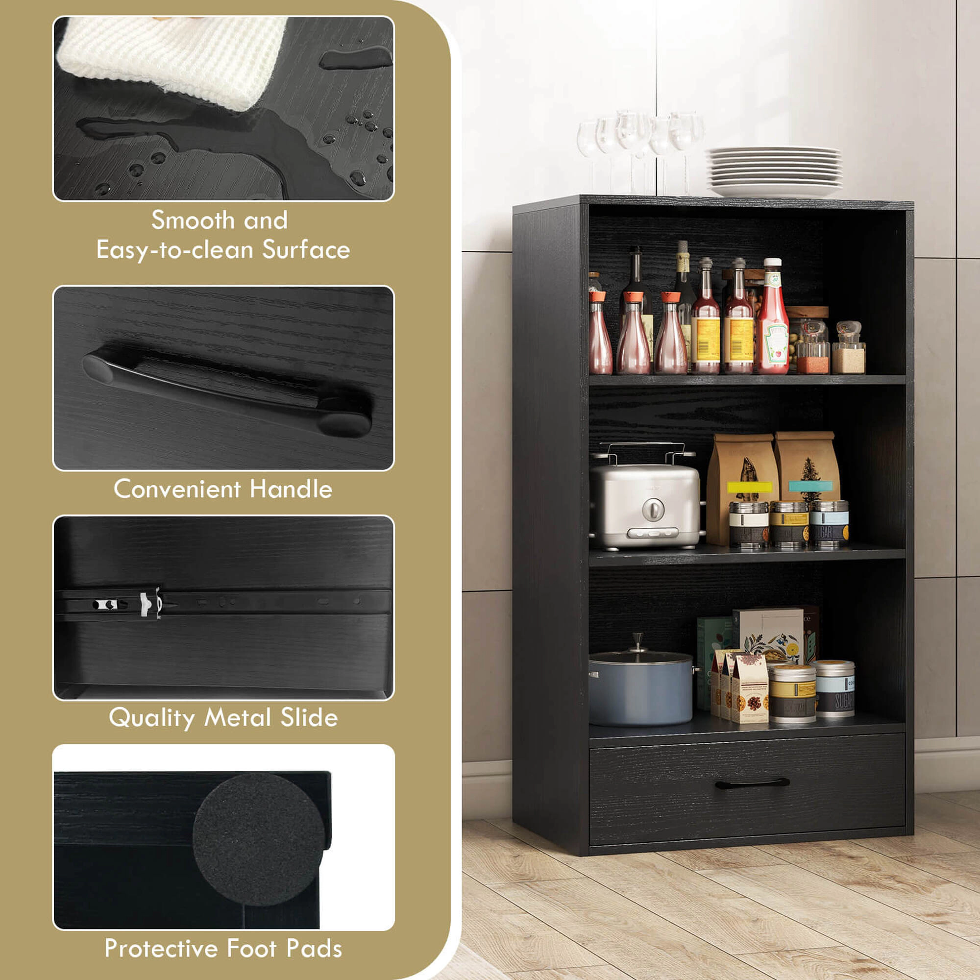Costway 42'' Tall 4-tier Storage Shelf Wood Bookcase with Drawer Home Organizer Display Rack Black