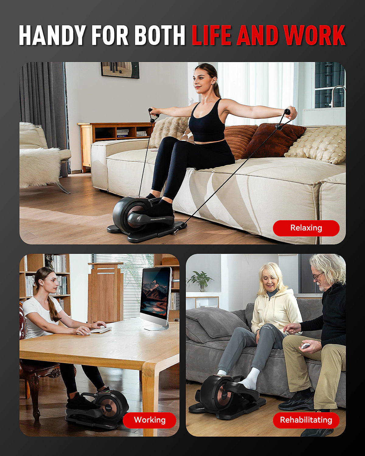 HARISON Under Desk Elliptical Machine for Senior, Mini Seated Elliptical with 12-Level Magnetic Resistance, LCD & Remote