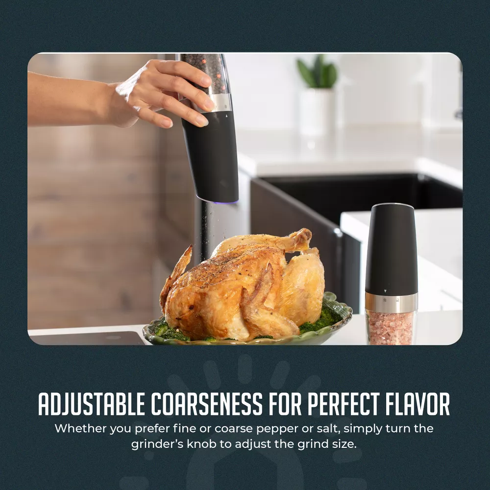 Luminuxe Gravity Electric Pepper and Salt Grinder Set – One-Handed Automatic Operation, Adjustable Coarseness, LED Light