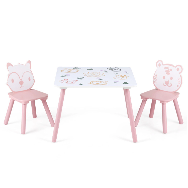 Hivvago 3 Pieces Kids Table And Chairs Set With Animal Patterns For Kids