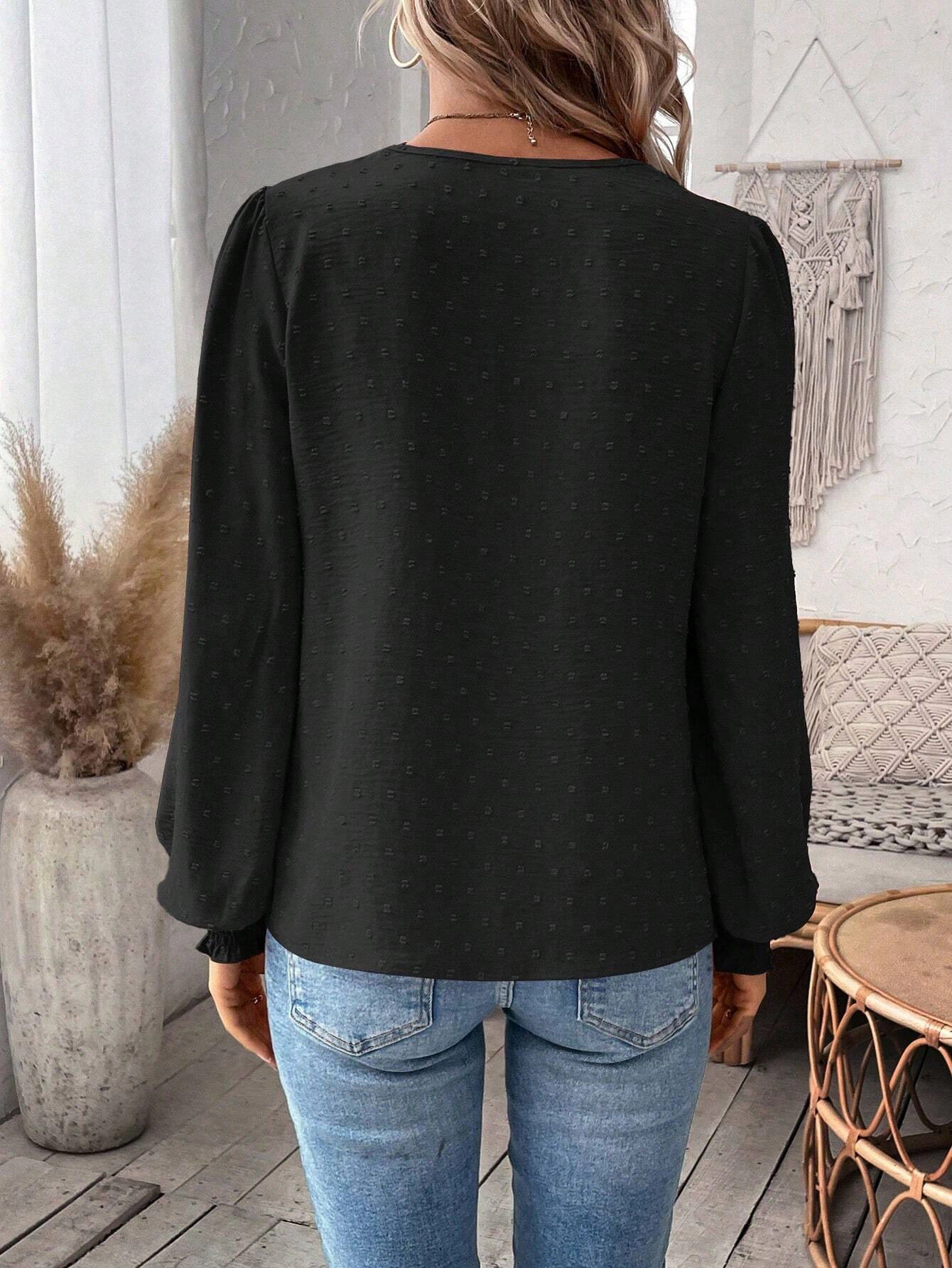 Enchanted Funland Womens Lace V Neck Blouse Puff Long Sleeve Chiffon Shirts