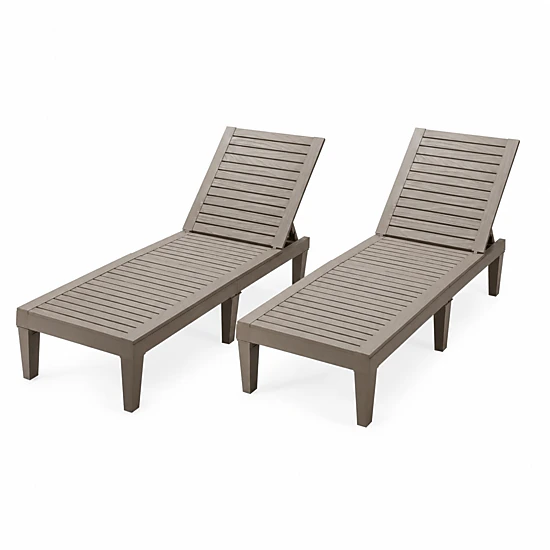 LJG Set of 2 Outdoor Chaise Lounge Chair with 5 Positions Adjustable Backrest