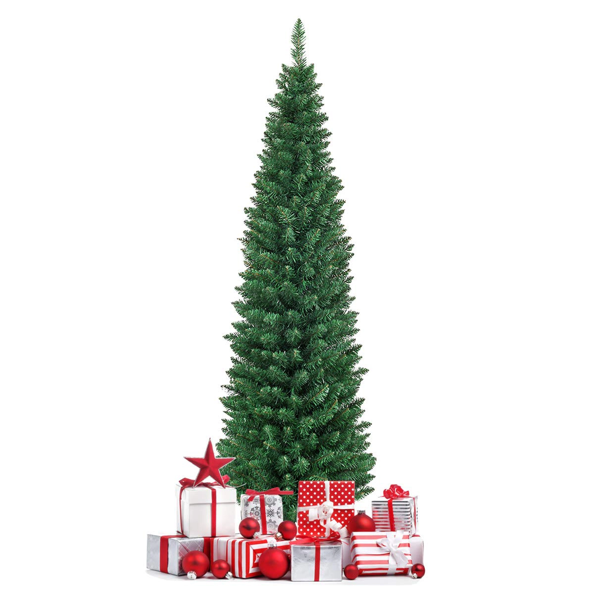 Glintex 6-Ft Slim Pencil Christmas Tree with 400 Tips and Iron Base, Green