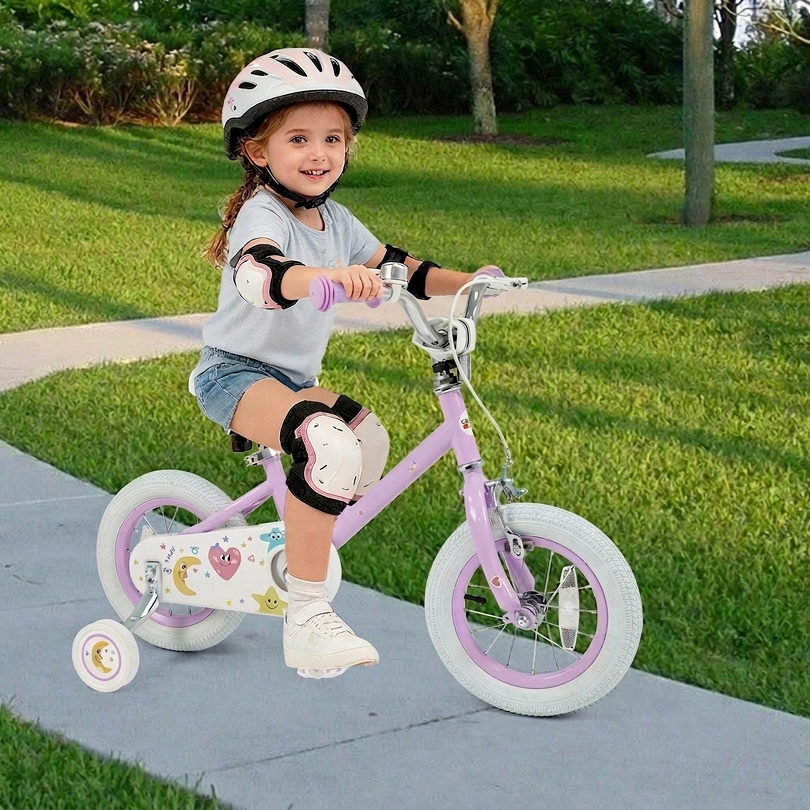 SUGIFT Purple Removable Training Wheels Adjustable Seat and Dual Brakes Kids 12 Inch Bike