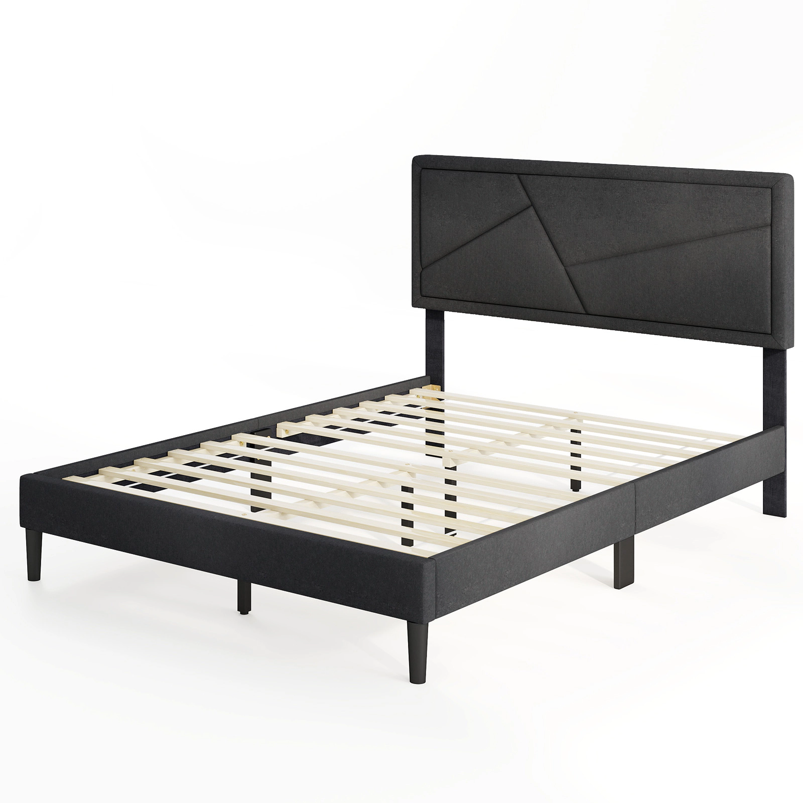 SUGIFT Gray High Headboard and 12 Slats Full Size Upholstered Platform Bed Frame
